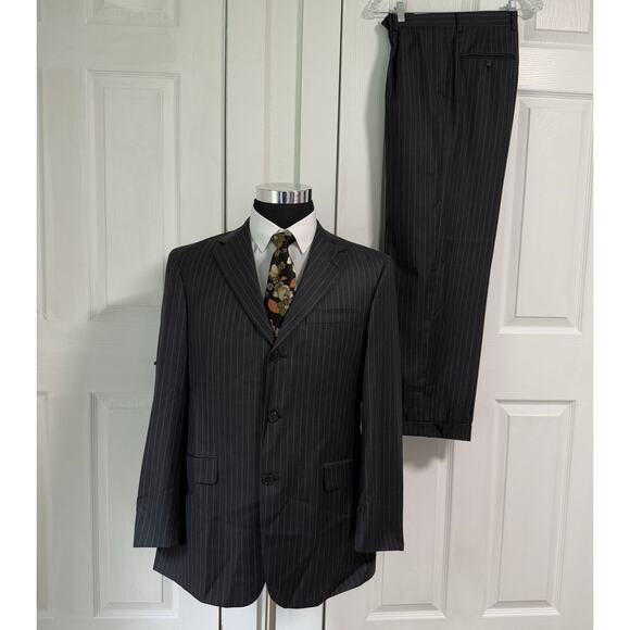Austin Reed Men's Dark Gray Striped 2 Piece Suit Set Size 40R Pants Waist 34 - Picture 2 of 14